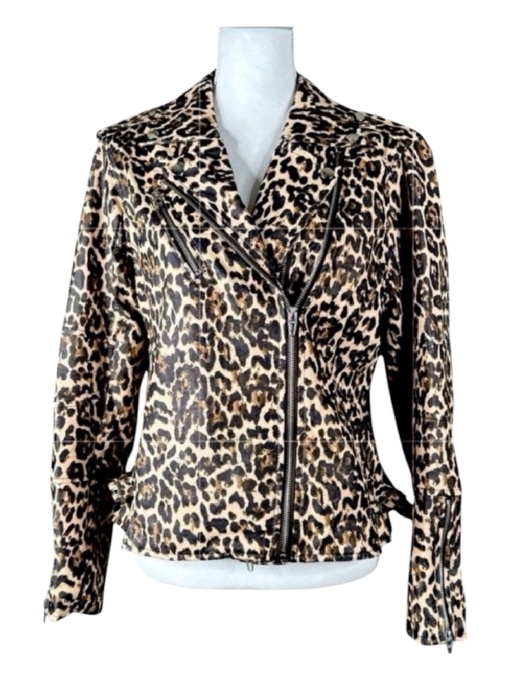 COLLEEN LOPEZ Vegan Leather Animal Print Moto Jacket, Size L.